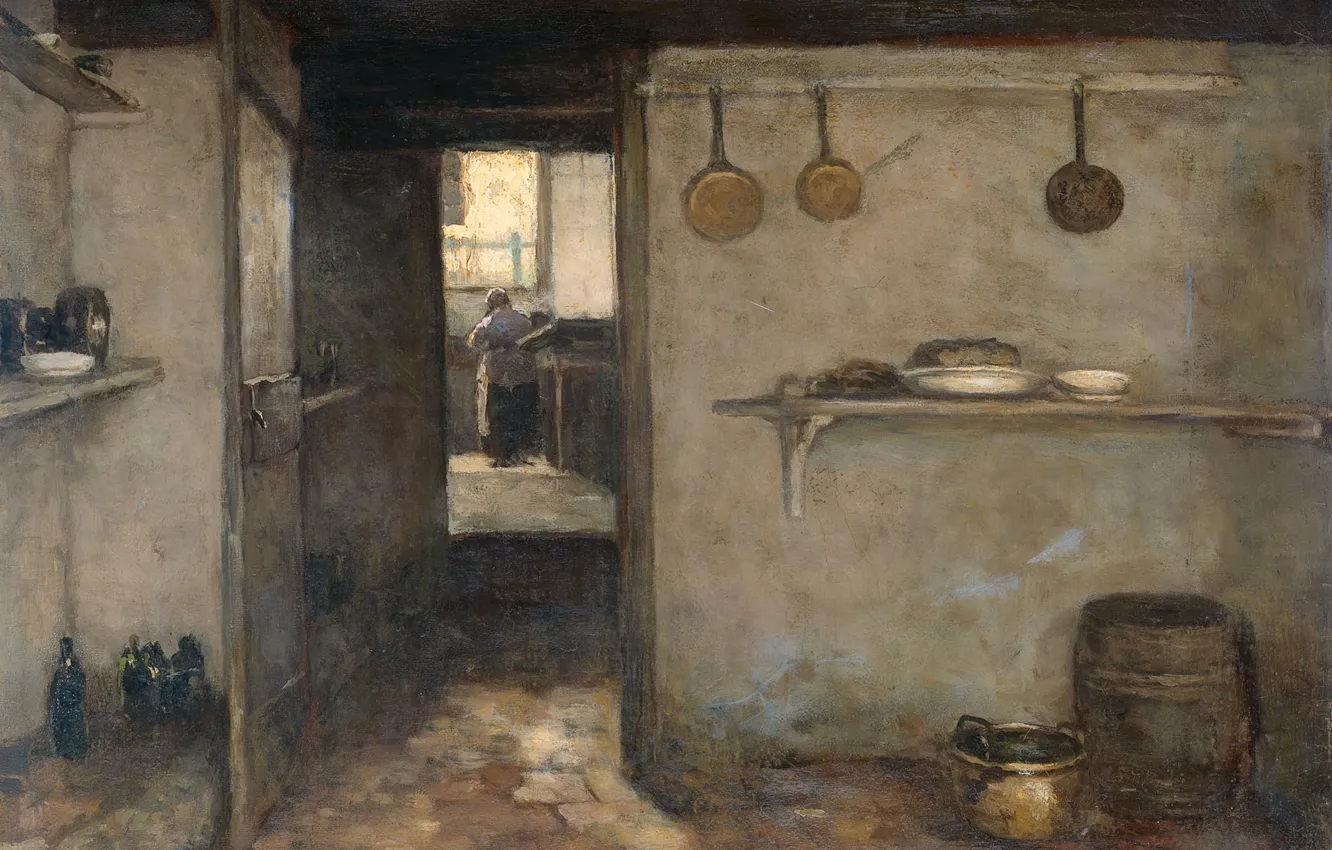 Фото обои масло, картина, холст, 1888, Иохан Хендрик Вейсенбрух, Johan Hendrik Weissenbruch, Интерьер кухни