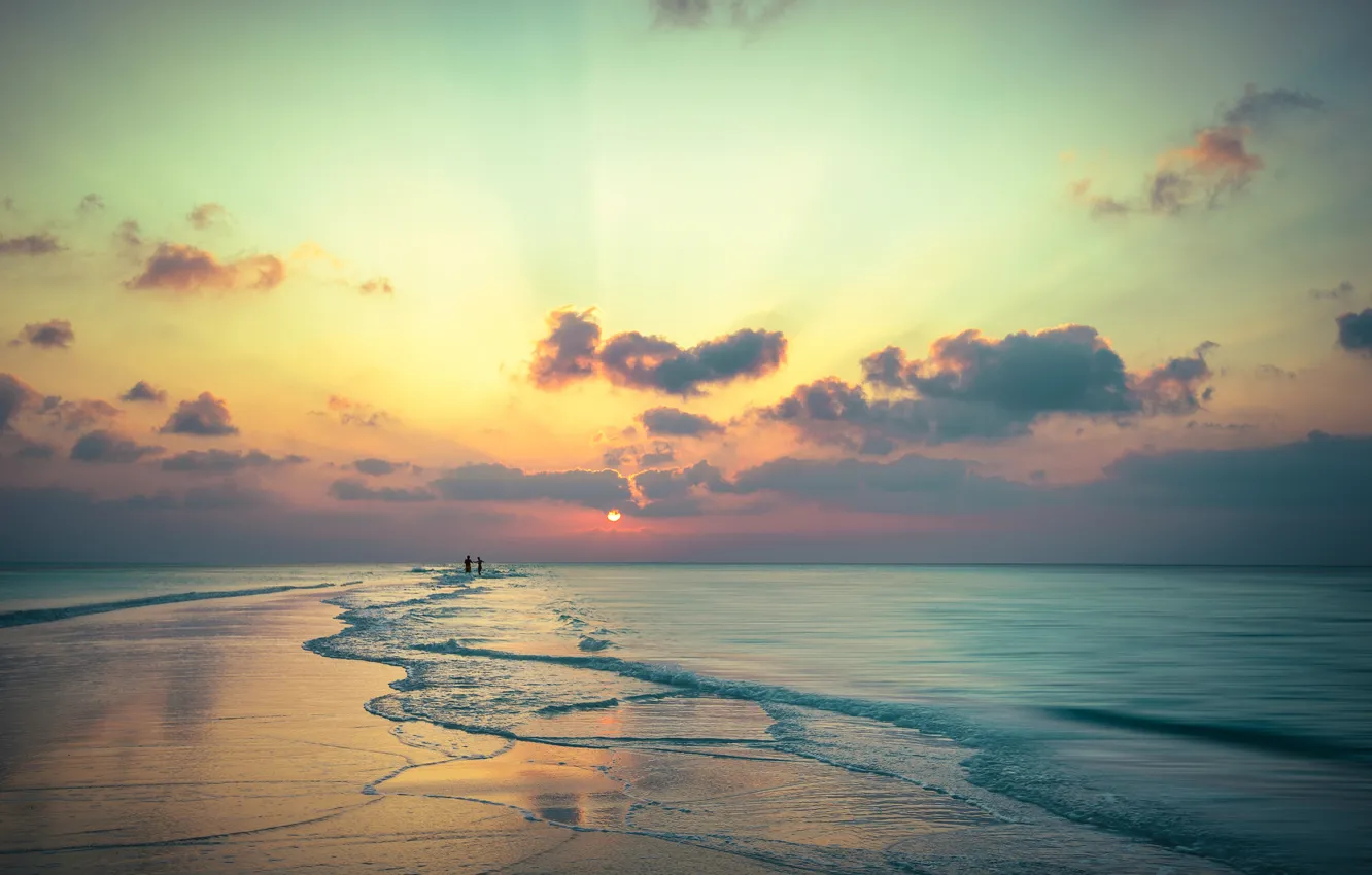 Фото обои пляж, небо, люди, океан