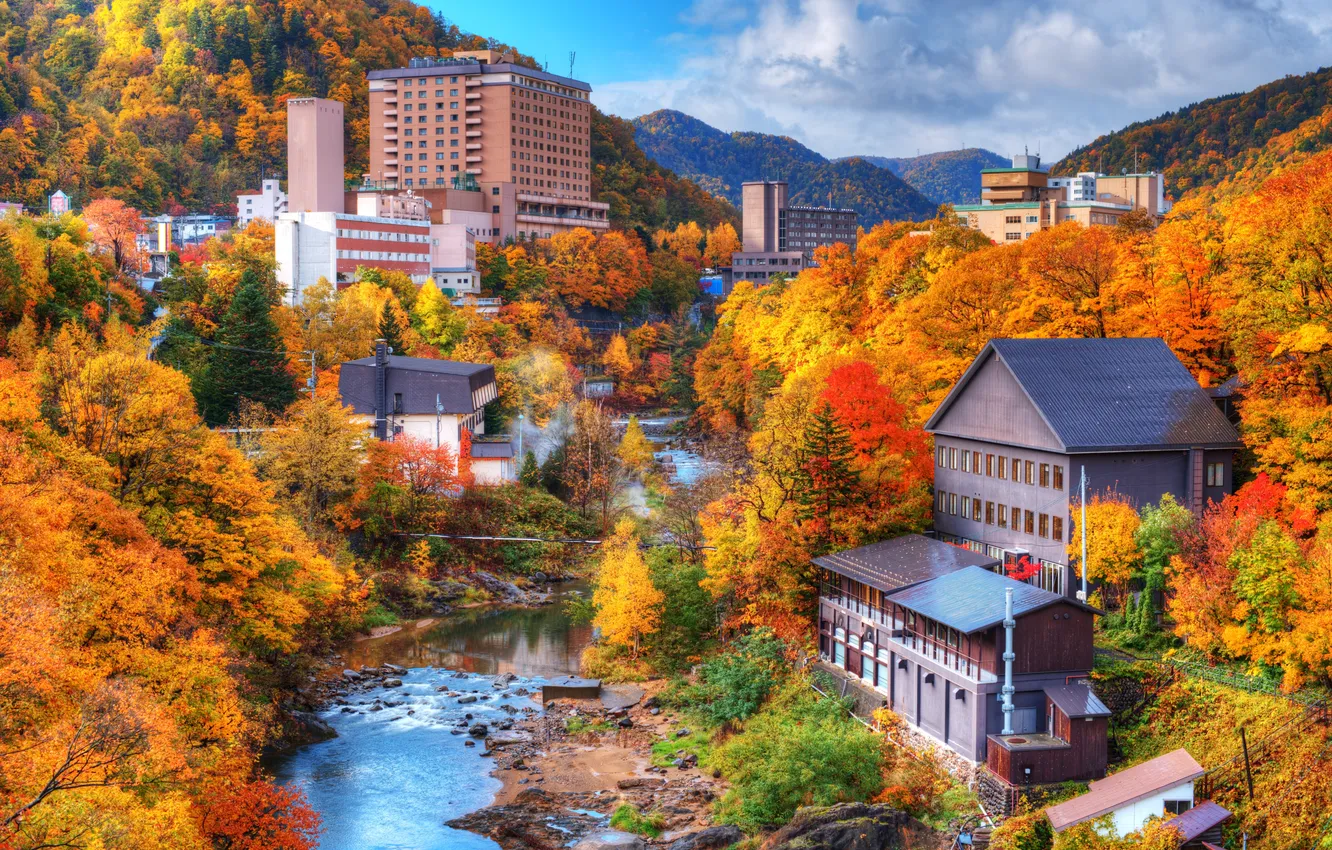 Фото обои japan, autumn, asia, fall, japanese, hot springs, hokkaido, jozankei