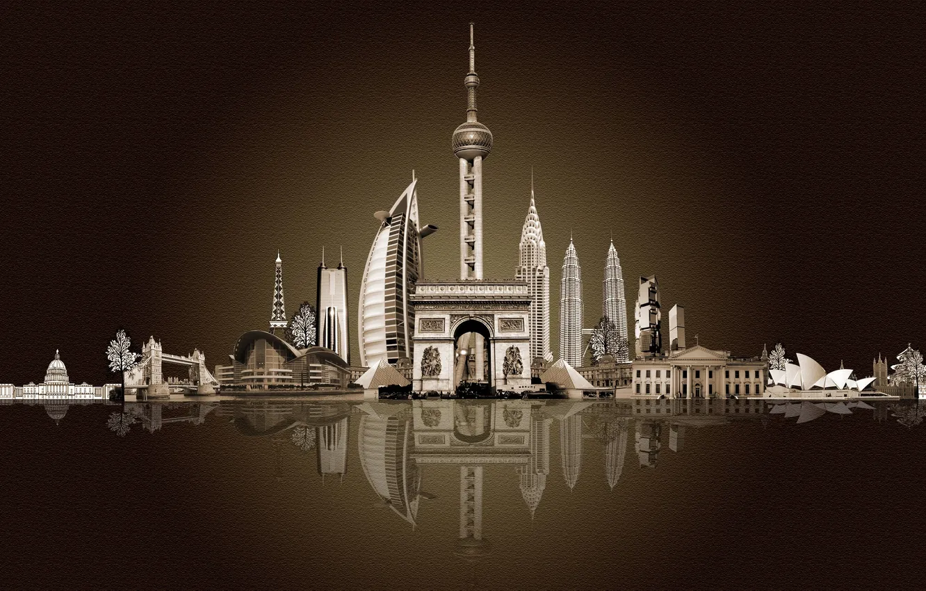 Фото обои отель, hotel, Tower Bridge, Burj Al Arab, триумфальная арка, building, sky tower, pyramids