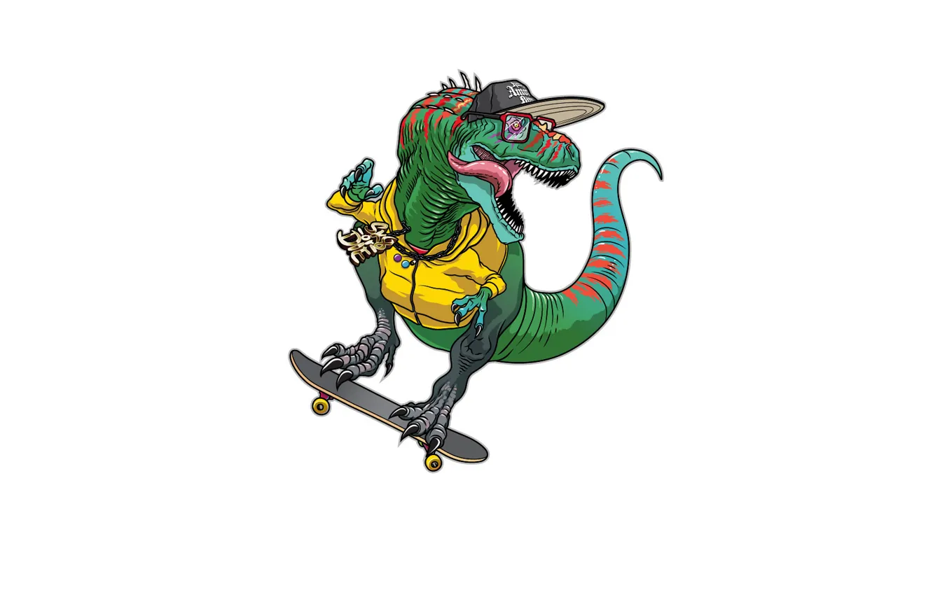 Фото обои стиль, динозавр, кепка, скейт