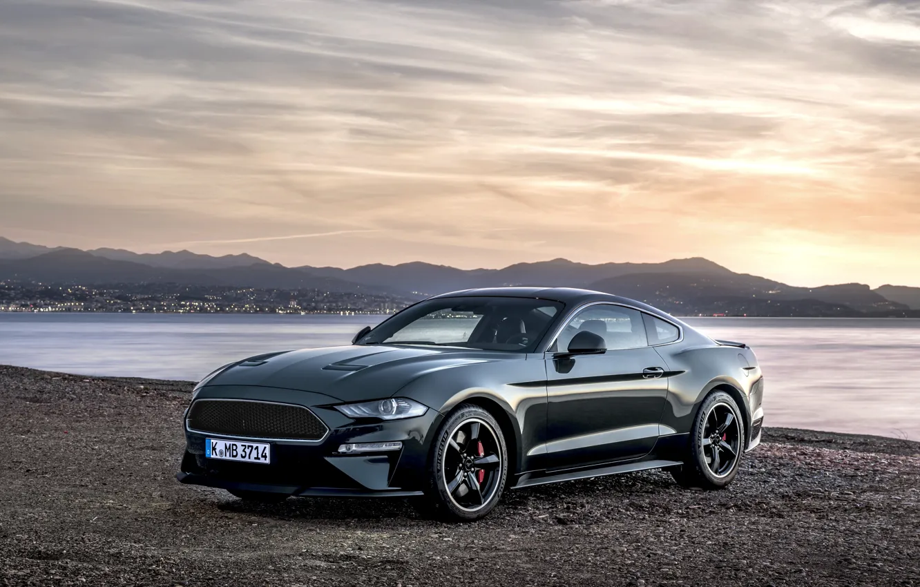 Фото обои вода, берег, Mustang, Ford, 2018, Bullitt, фастбэк