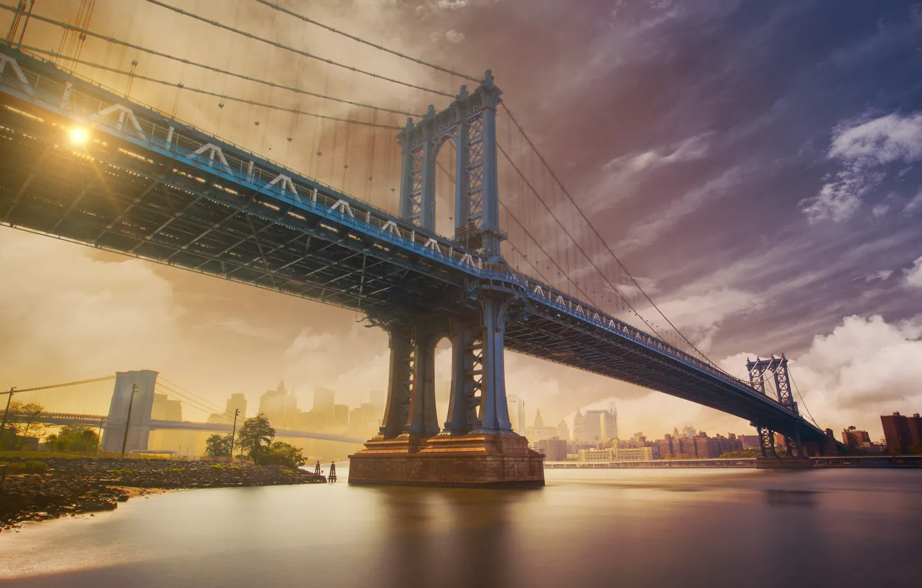 Фото обои пейзаж, мост, город, дома, NYC, Manhattan Bridge