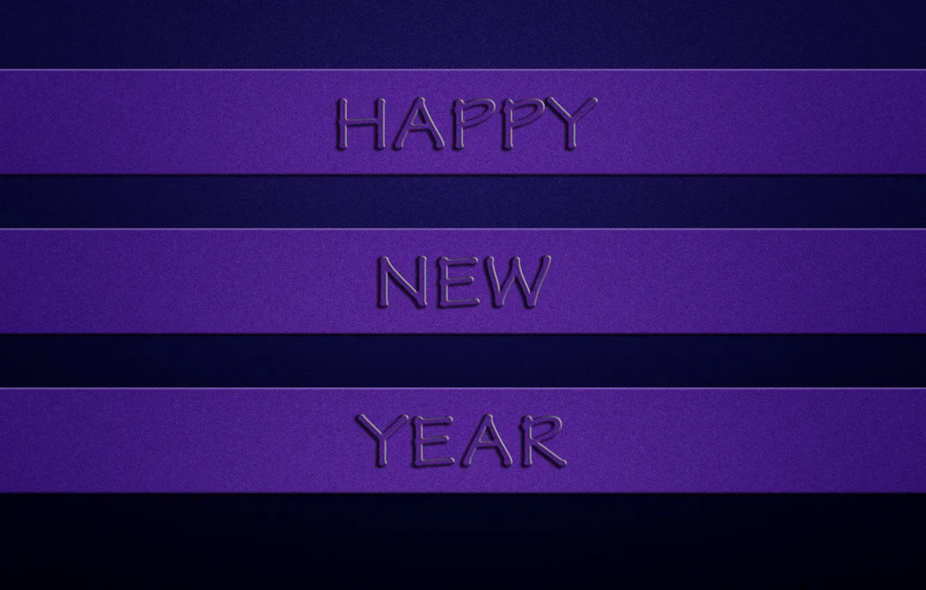 Фото обои фиолетовый, надпись, новый год, happy new year, темно-синий фон, три полосы
