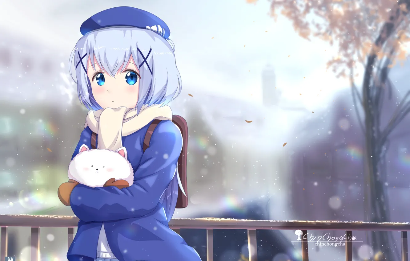 Фото обои девочка, взгляд, аниме, арт, Gochuumon wa usagi desu ka?