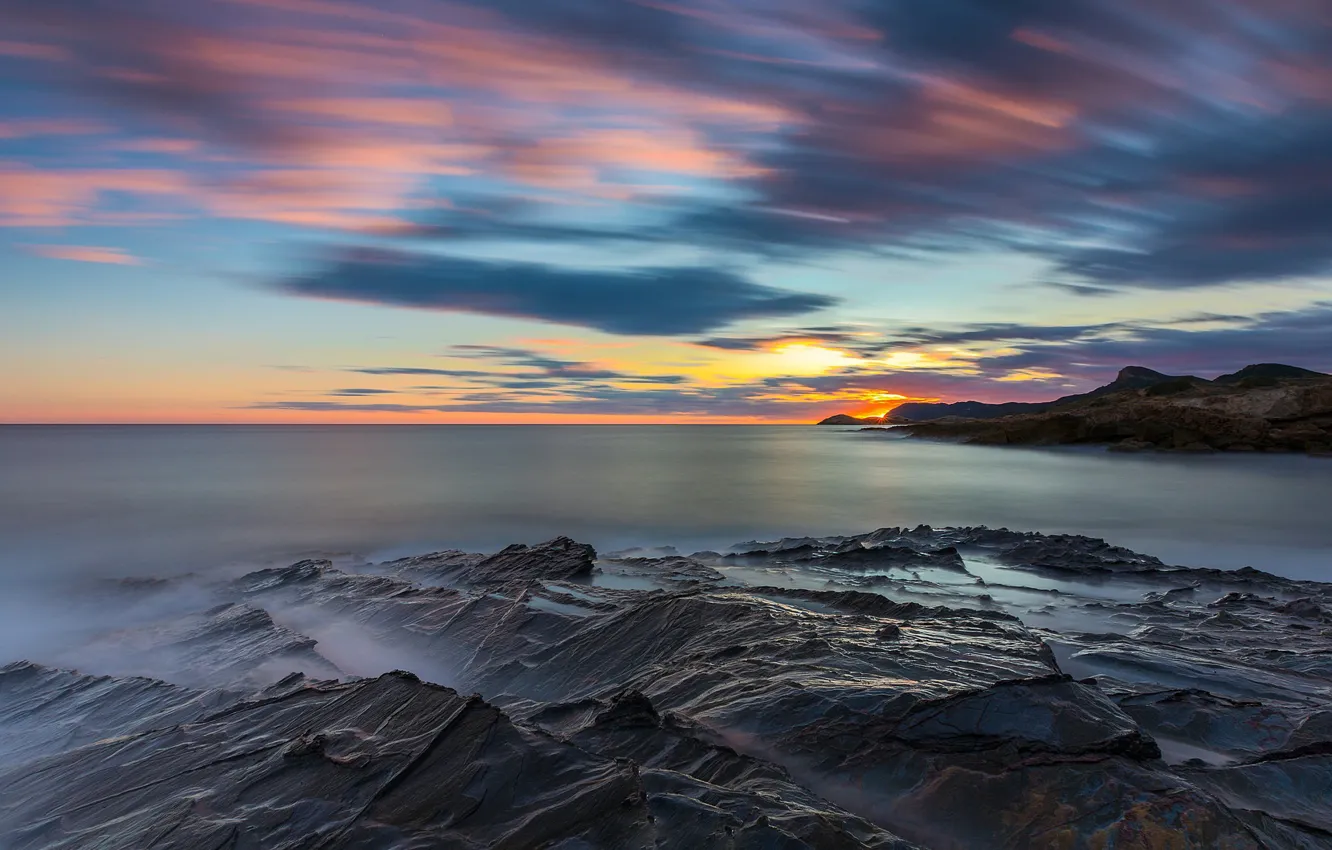 Фото обои закат, побережье, Испания, Мурсия