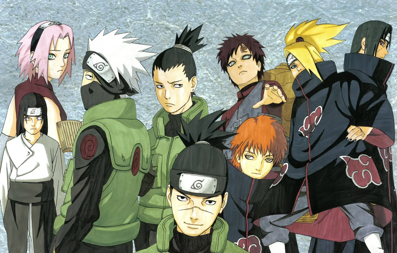 Фото обои взгляд, Naruto, Sakura, жест, шрам, akatsuki, ninja, Itachi Uchiha
