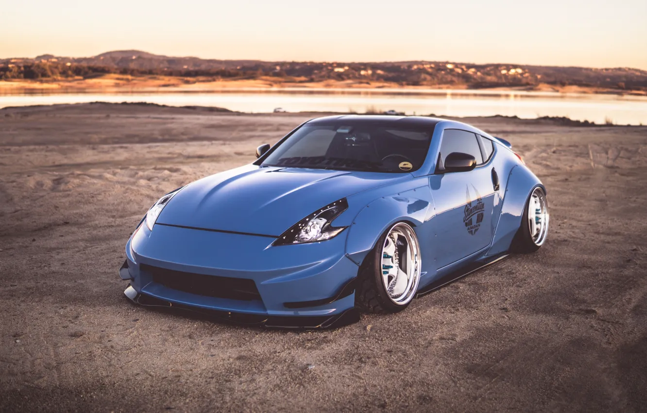 Фото обои wheels, blue, NISSAN, 370Z, hrome