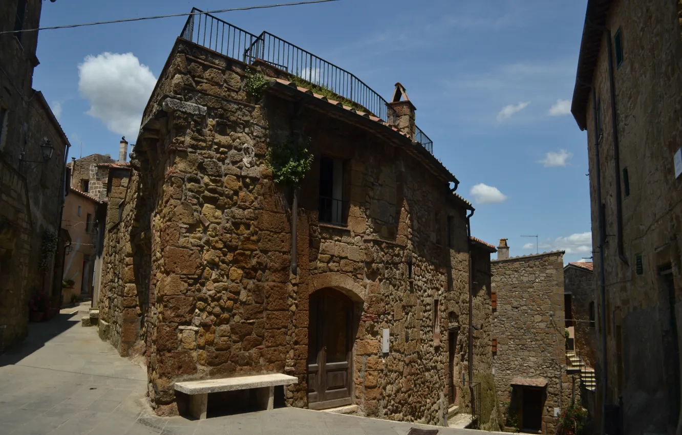 Фото обои Дома, Улочка, Италия, Italy, Street, Тоскана, Italia, Toscana