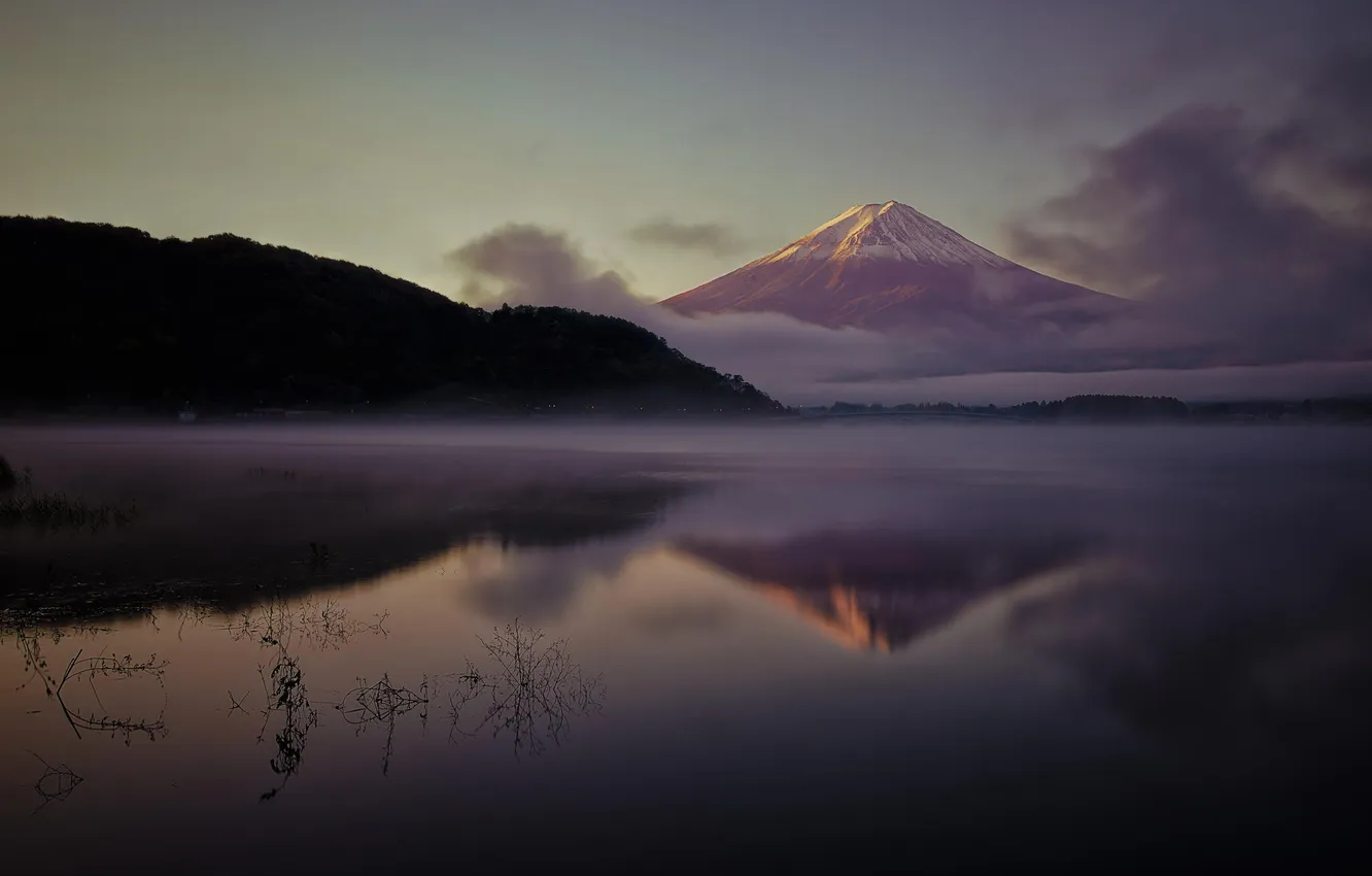 Фото обои пейзаж, озеро, гора, landscape, japan, fujiyama, mount fuji, mt. fuji