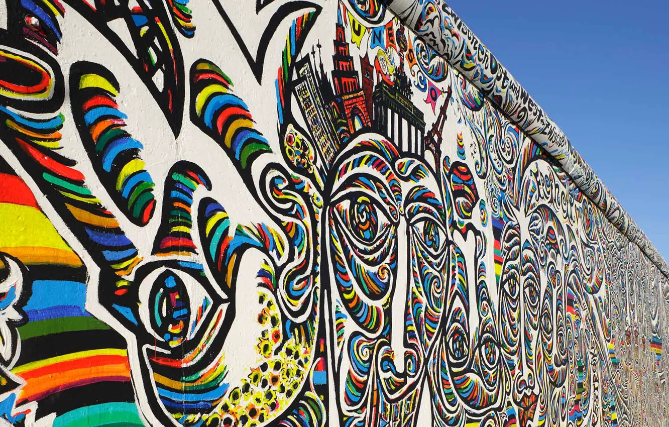 Фото обои узор, краски, рисунок, Германия, Берлин, Берлинская стена