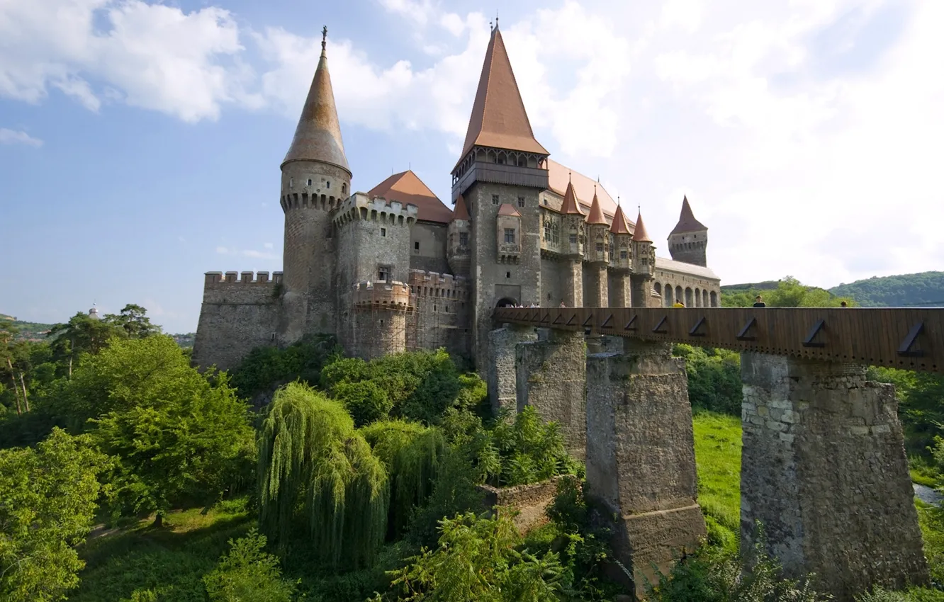 Фото обои мост, Romania, Румыния, Трансильвания, Transylvania, Хунедоара, Hunyad Castle, Corvin Castle
