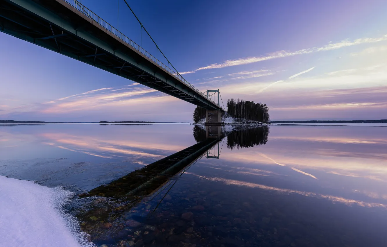 Фото обои закат, мост, река