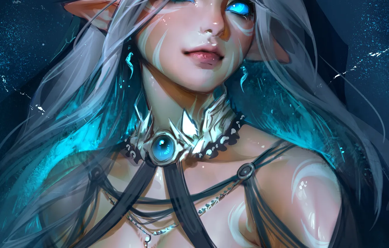 Фото обои girl, fantasy, cleavage, elf, digital art, artwork, fantasy art, necklace