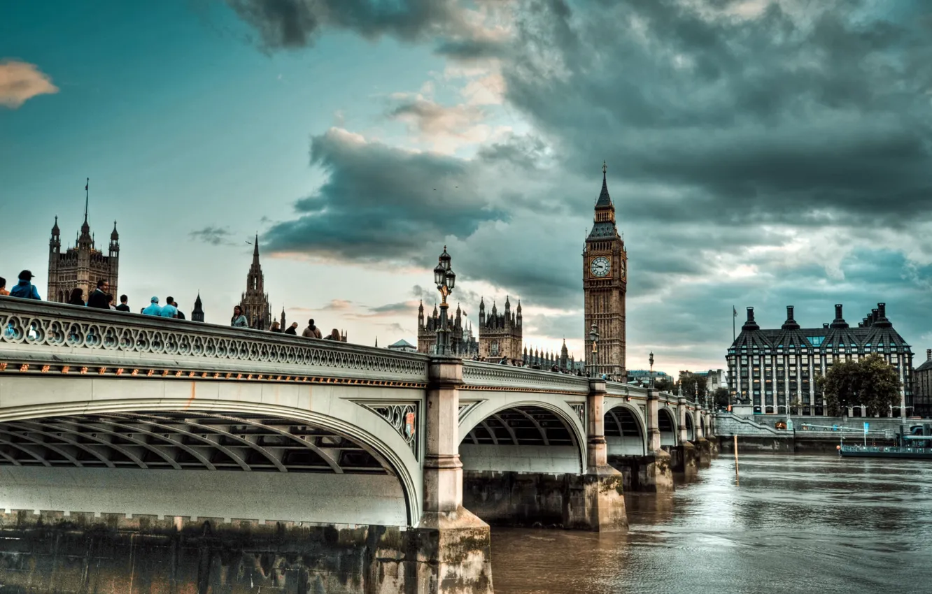 Фото обои мост, город, река, Англия, Лондон, Темза