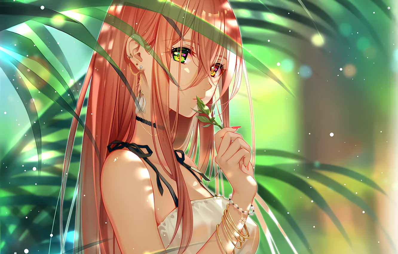Фото обои girl, red hair, long hair, dress, boobs, anime, beautiful, pretty