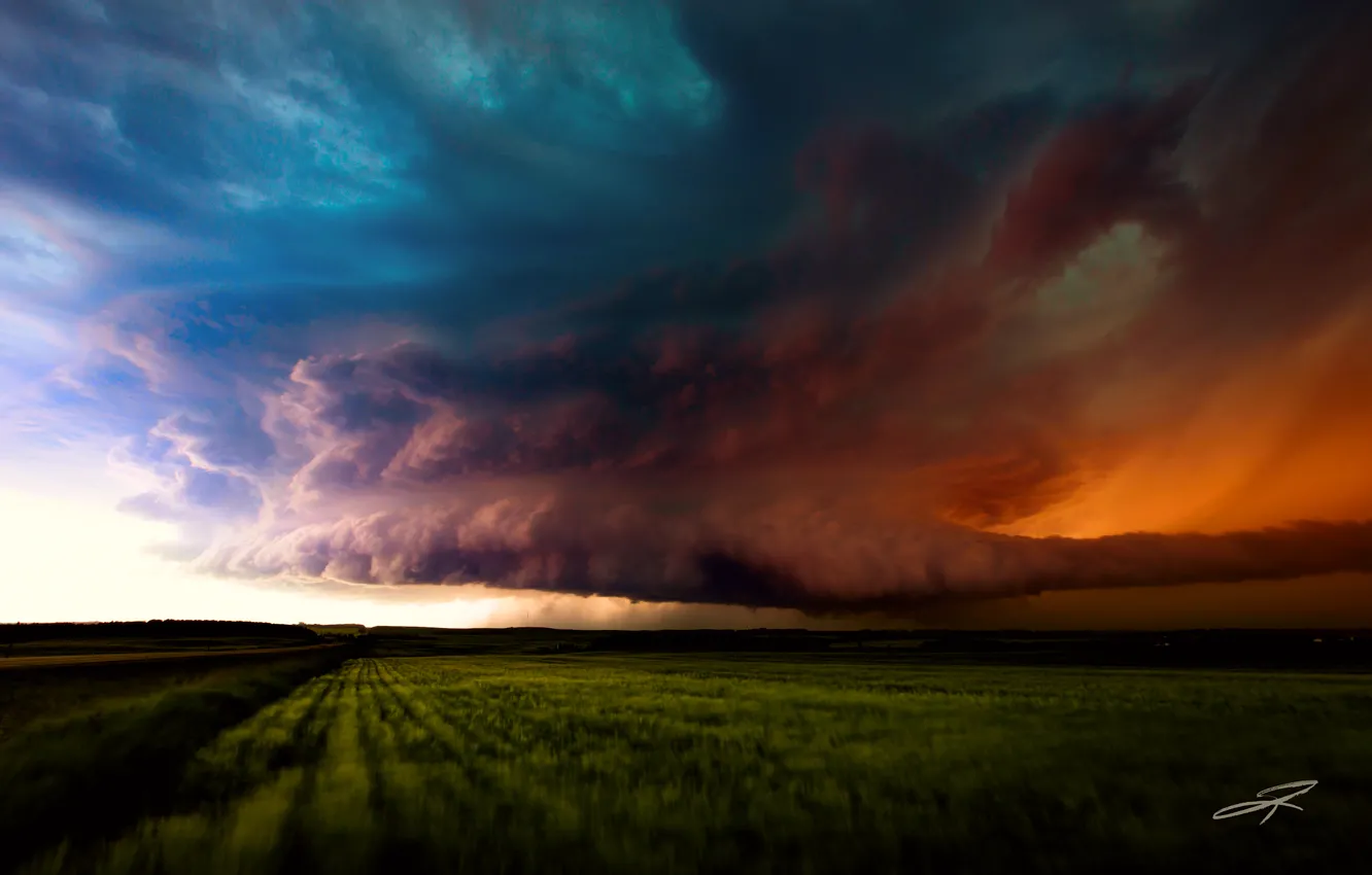 Фото обои небо, тучи, шторм, поля, Канада, Альберта
