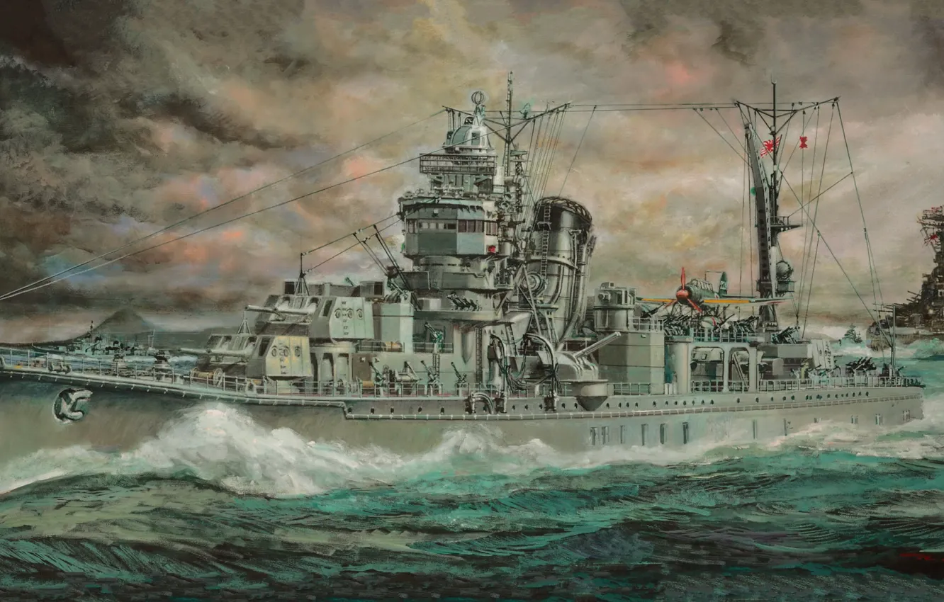 Фото обои Япония, лёгкий крейсер, Яхаги, японский императорский флот, IJN Light Cruiser Yahagi