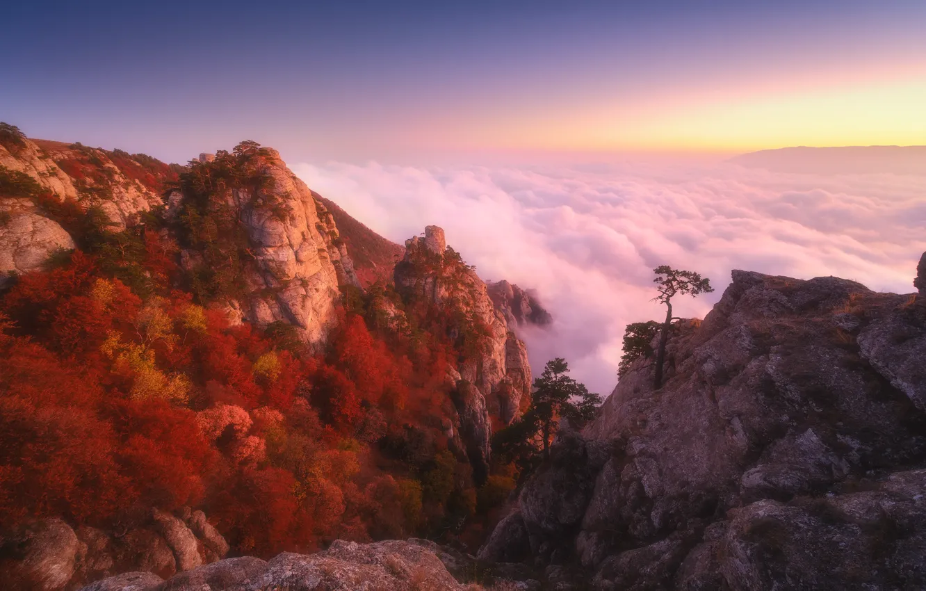 Фото обои осень, облака, пейзаж, горы, природа, Крым, Демерджи, Оборотов Алексей