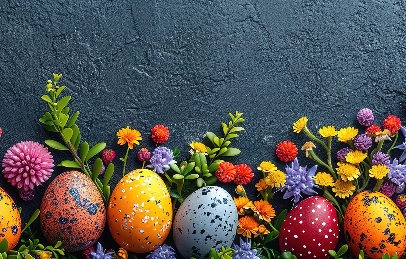 Фото обои цветы, яйца, весна, colorful, Пасха, flowers, spring, Easter