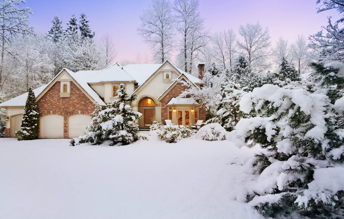 Фото обои Зима, Снег, Winter, Snow, Snow trees, Зимний коттедж, Снежные деревья, Winter cottage