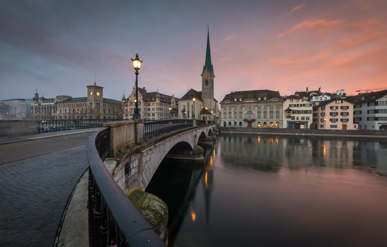 Фото обои мост, город, река, Zurich