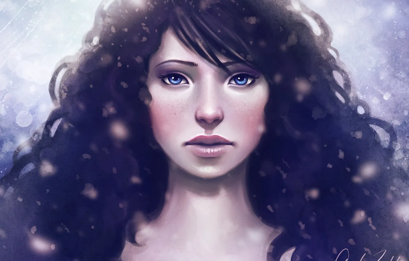 Фото обои глаза, девушка, снег