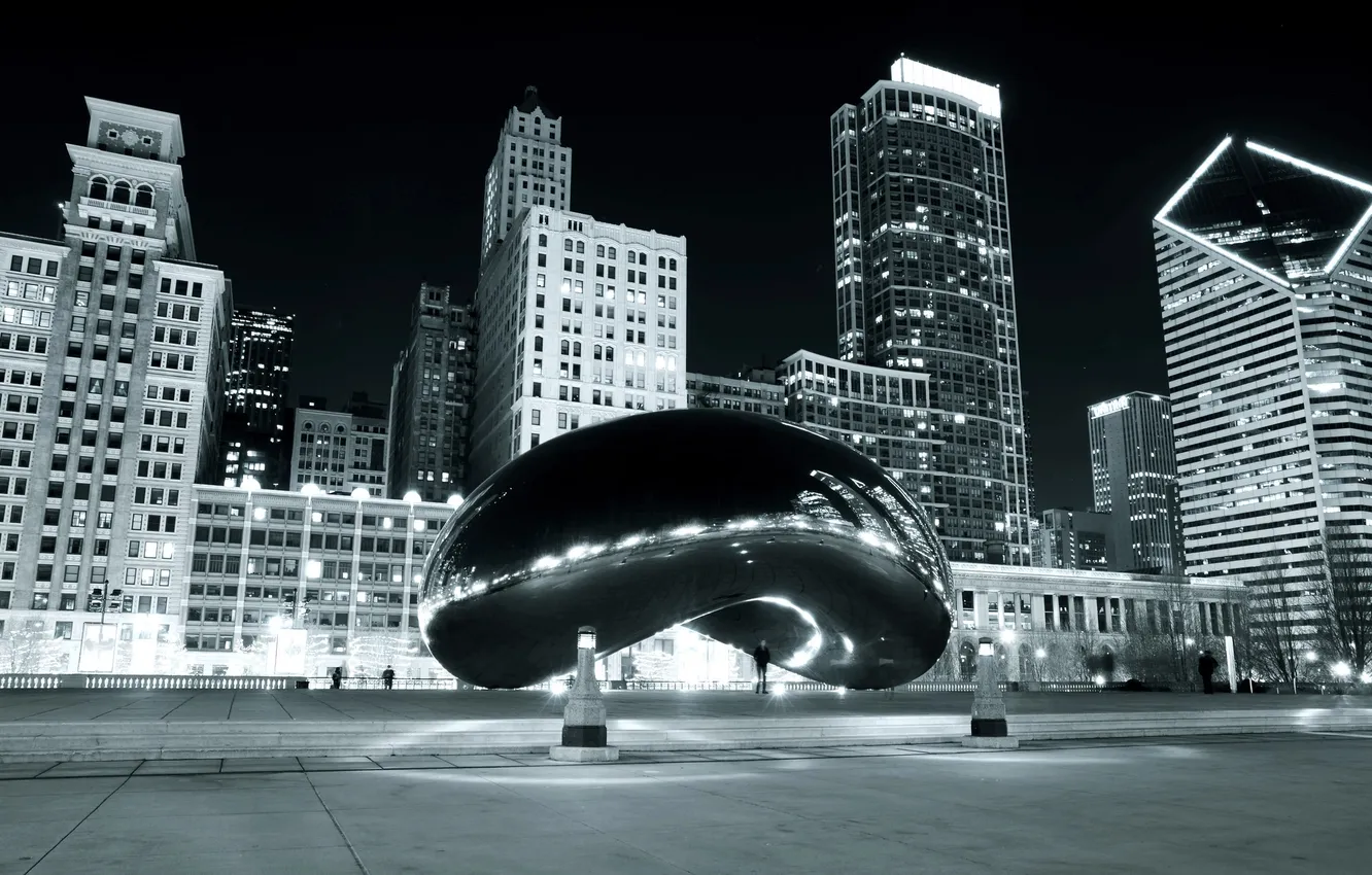 Фото обои Чикаго, Chicago, Building, Black and White, Millennium Park
