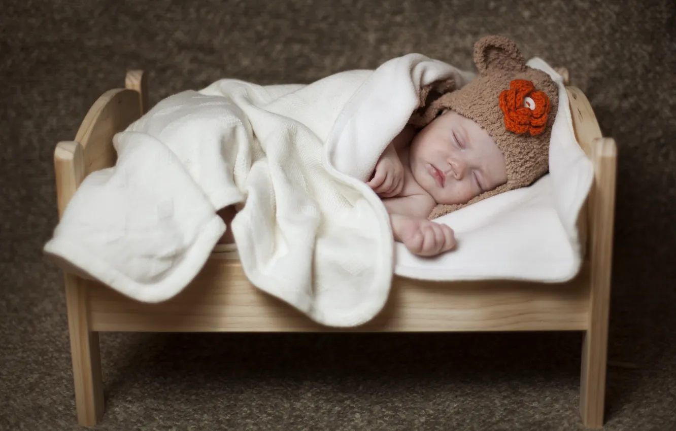 Фото обои сон, малыш, одеяло, ребёнок, шапочка, младенец, кроватка