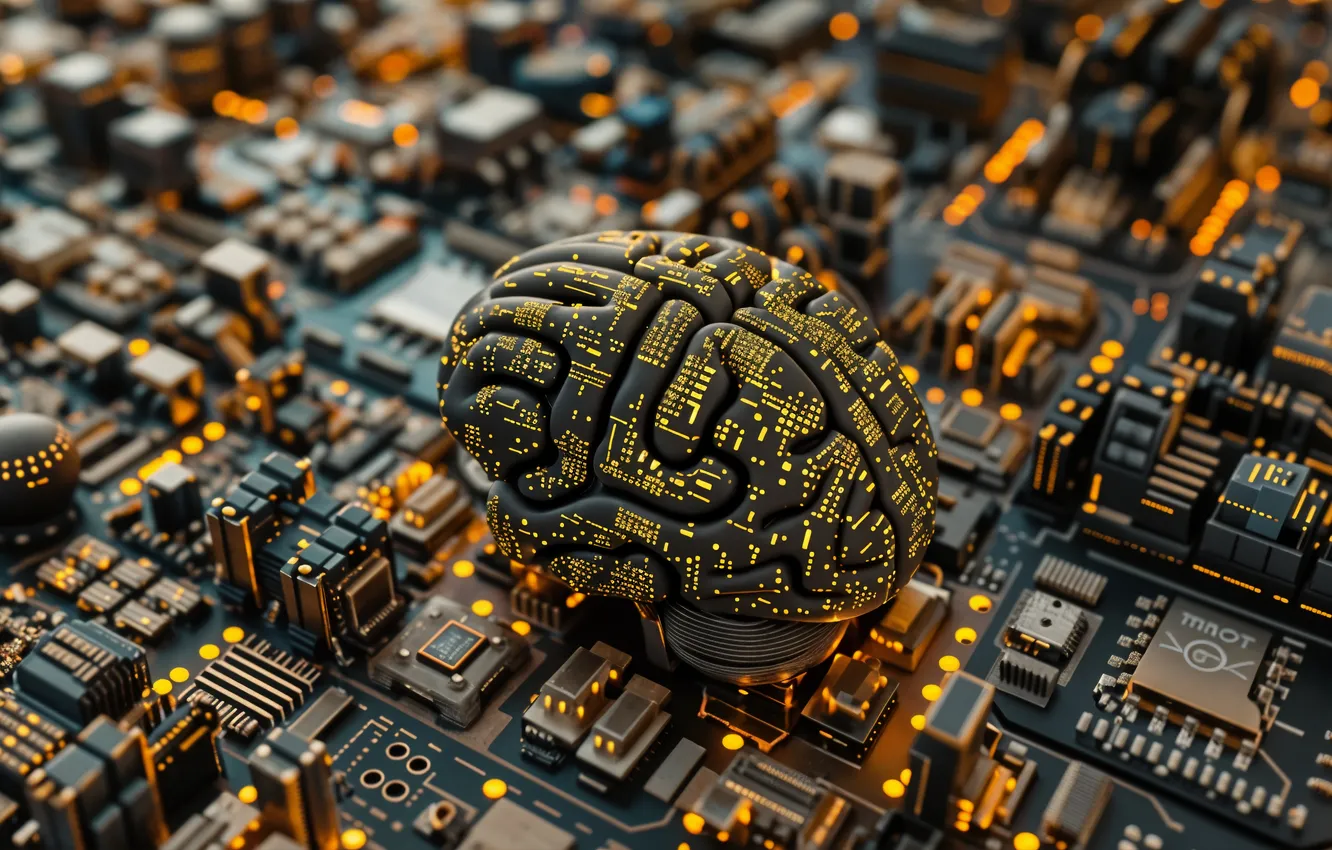 Фото обои board, brain, artificial intelligence, microchips