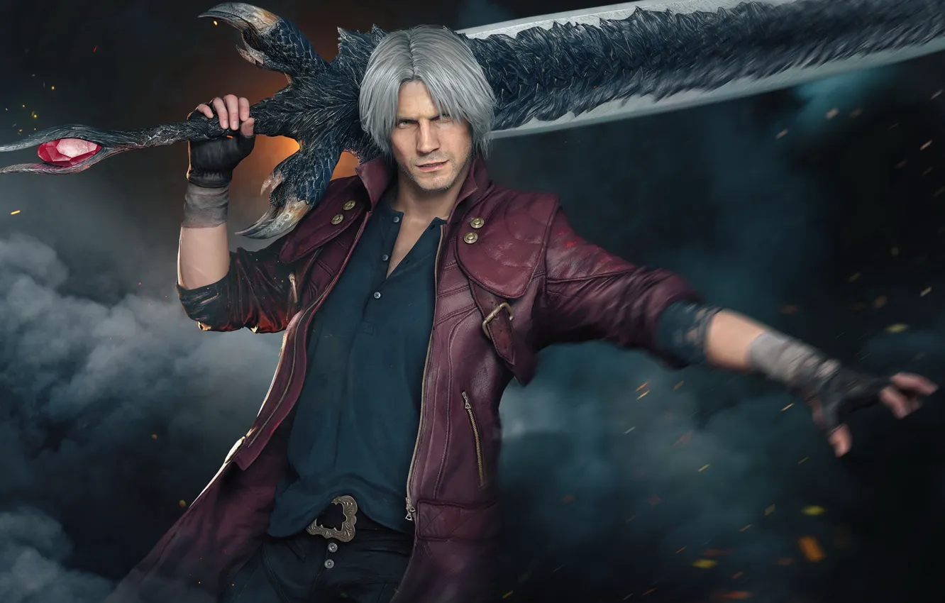 Фото обои меч, demon, sword, Dante, Данте, охотник на демонов, Devil May Cry 5, hunter