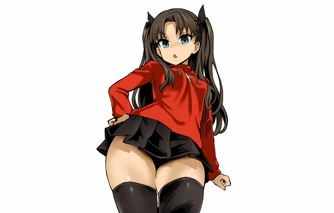 Фото обои girl, Fate Stay Night, thighhighs, green eyes, long hair, anime, beautiful, twintails