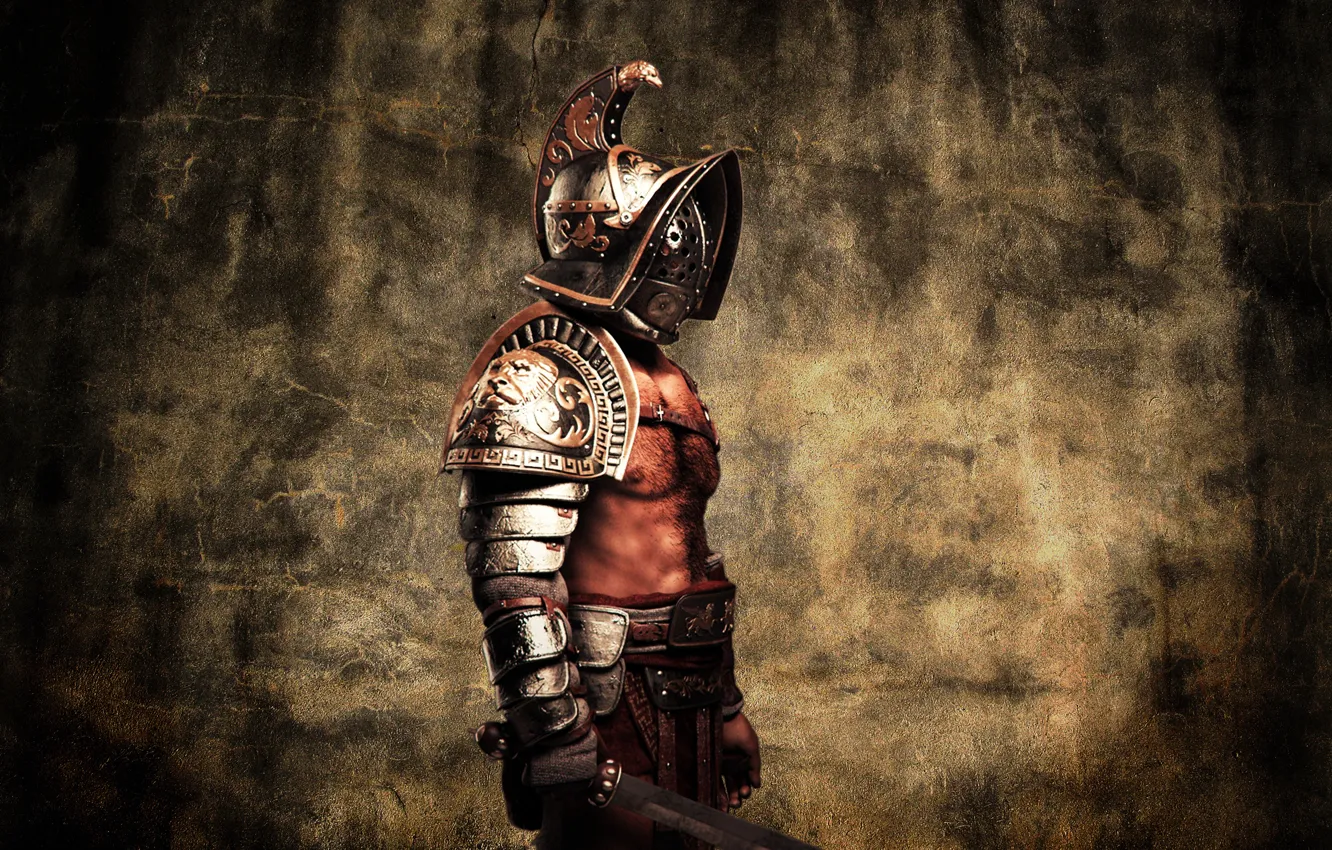 Фото обои металл, стиль, доспехи, воин, шлем, мужчина, гладиатор, плоть
