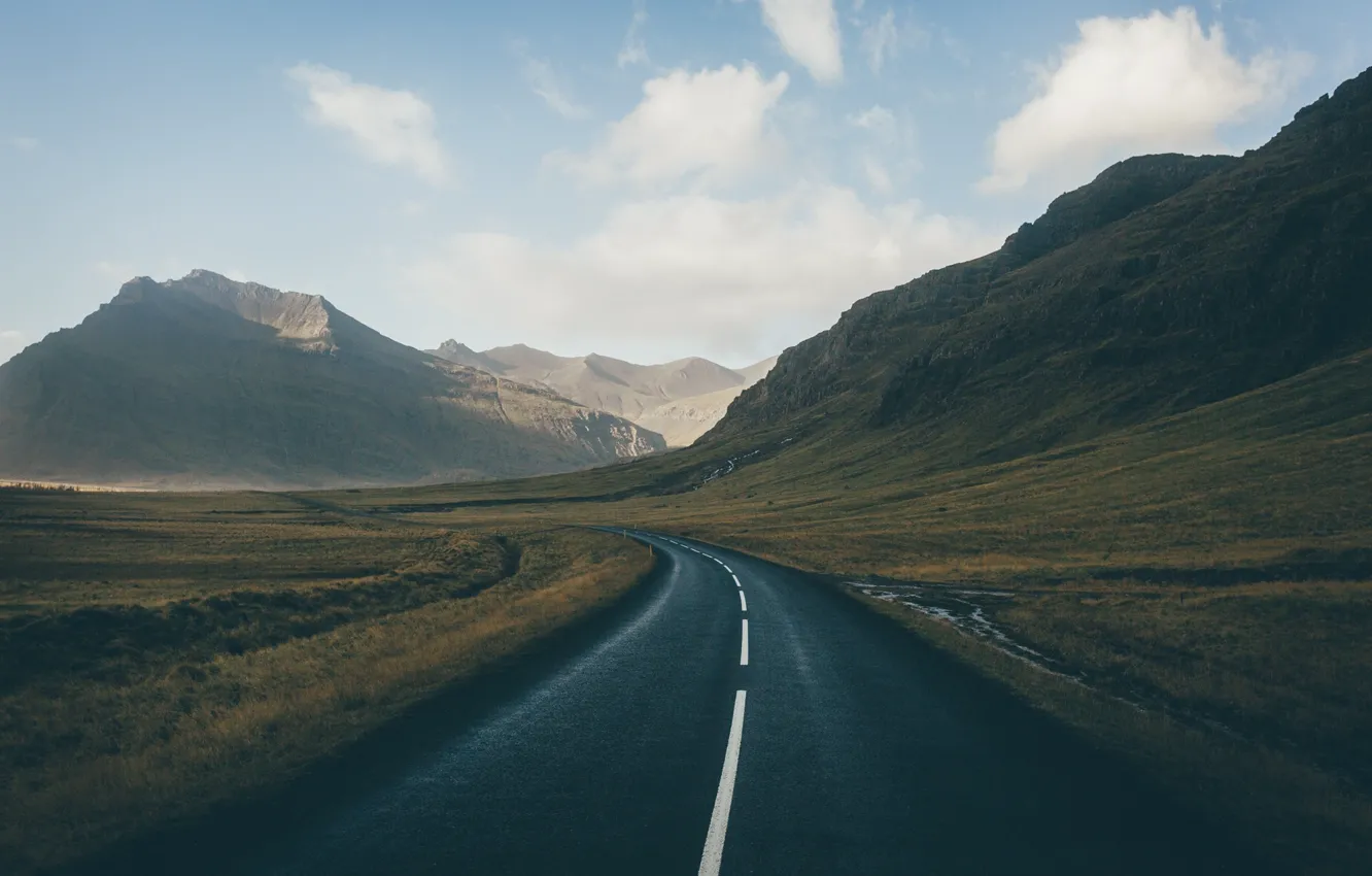 Фото обои дорога, небо, горы, Исландия