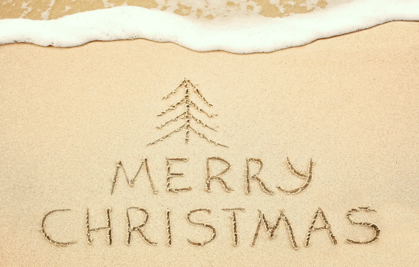 Фото обои песок, море, пляж, Christmas, sand, Merry