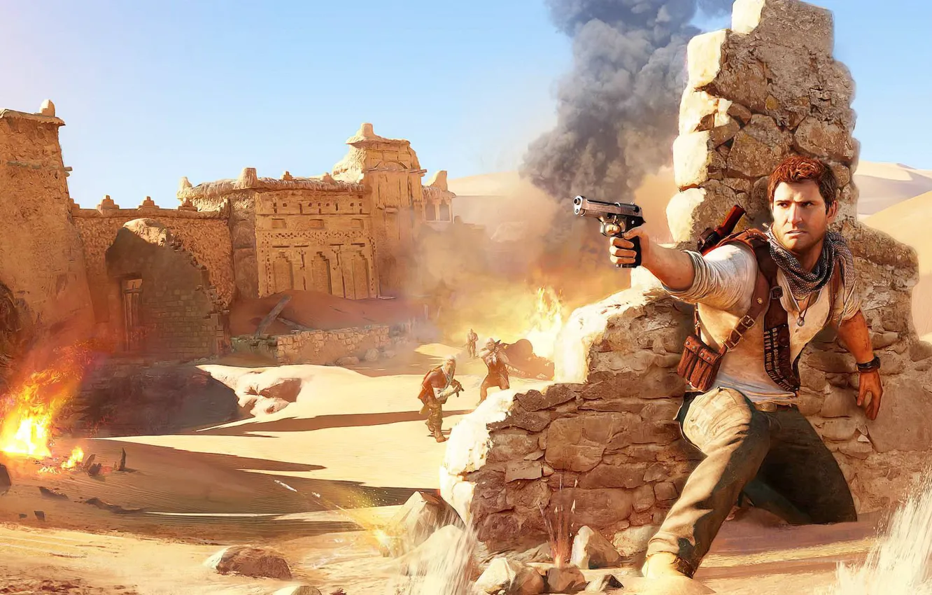 Фото обои игры, пустыня, Uncharted 3, Nathan Drake