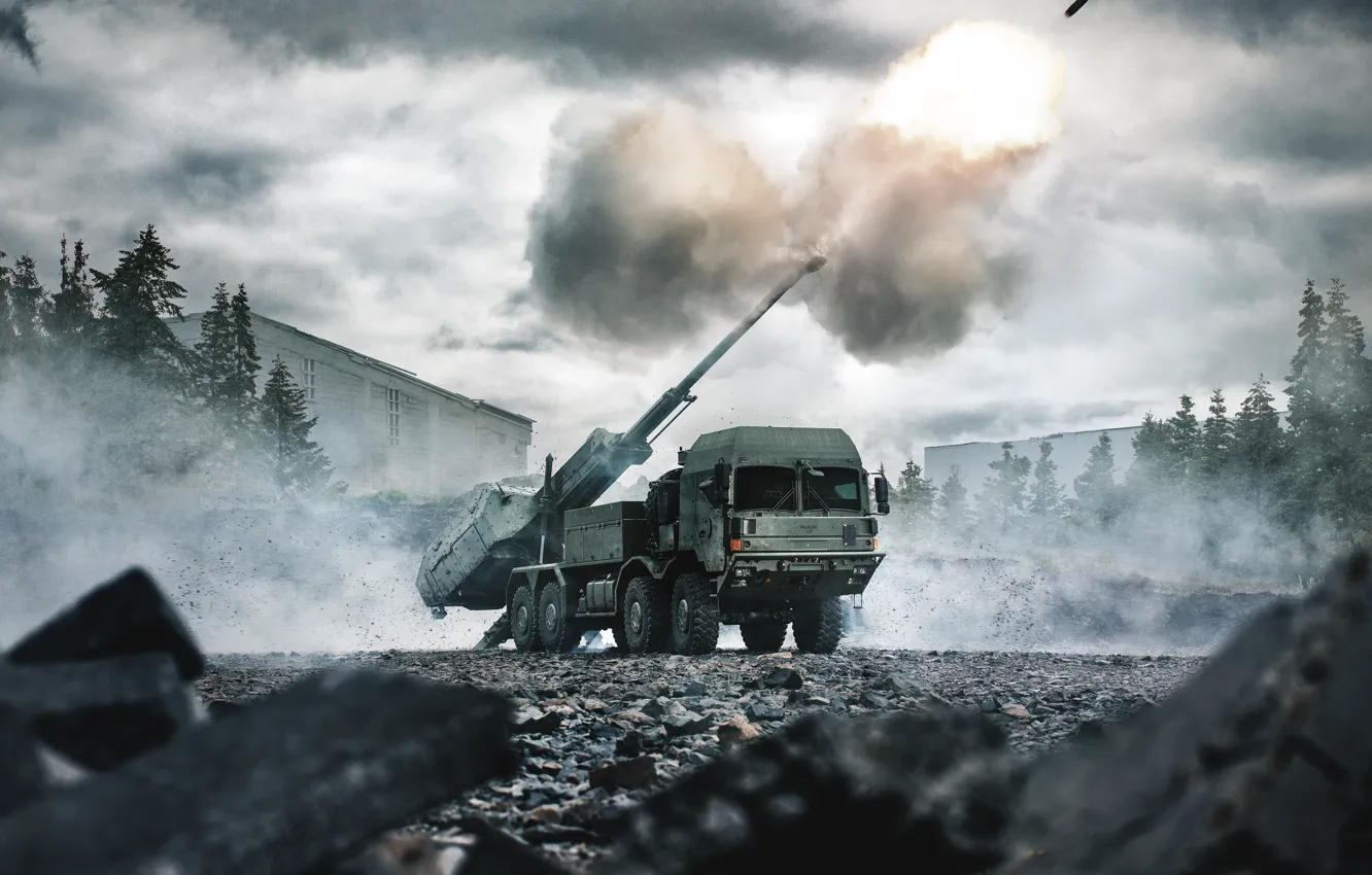 Фото обои Оружие, Швеция, Выстрел, САУ, Weapon, Archer, Снаряд, Самоходная артиллерийская установка