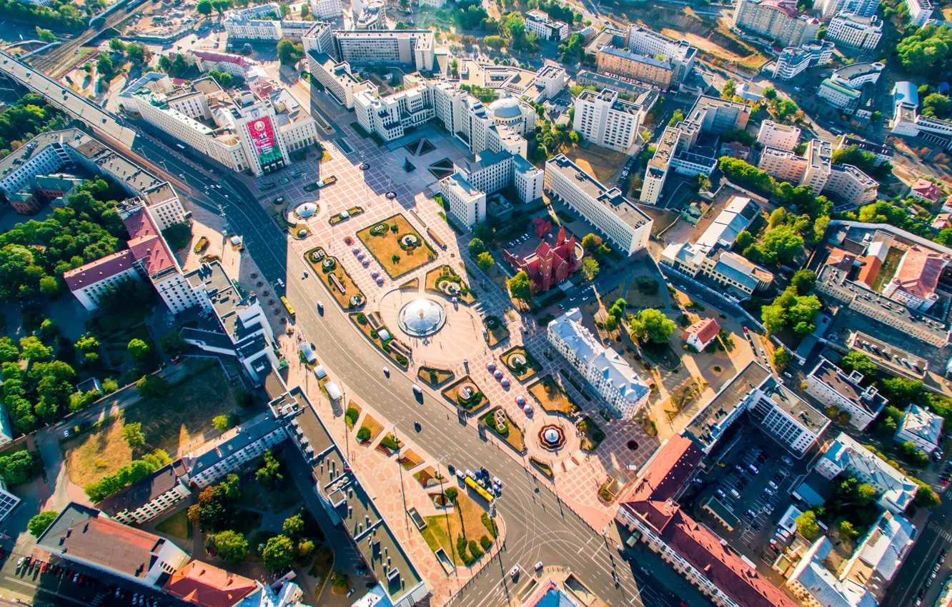 Фото обои высота, Беларусь, Минск, Belarus, площадь Независимости, Minsk, Красный Костёл