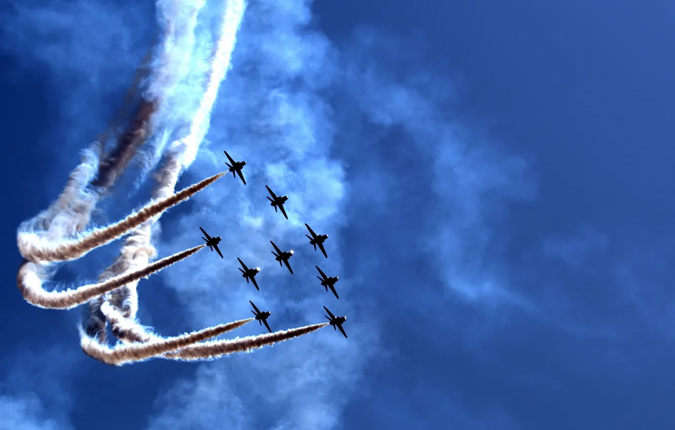Фото обои дым, Небо, фигура, полёт, самолёты, пилотаж