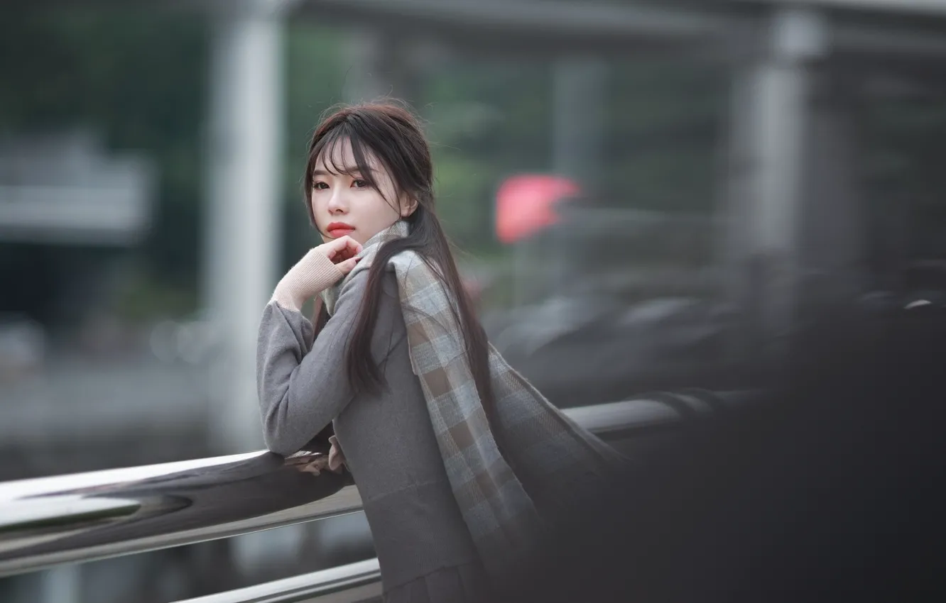 Фото обои Beautiful, Asian, Model, Woman, Pretty, Japanese, Scarf, Outdoor