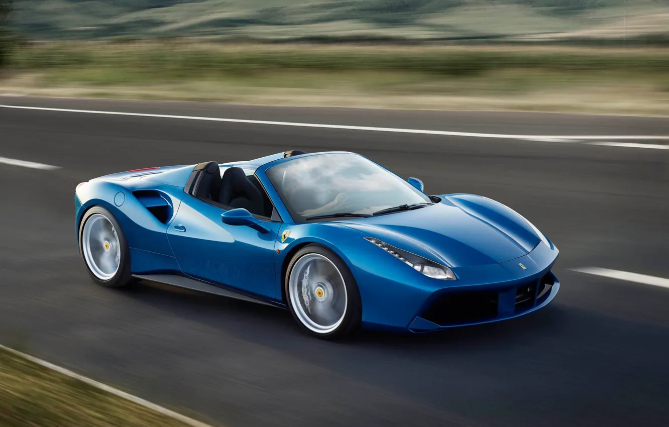 Фото обои Синий, Ferrari, Spider, 488, Феррири