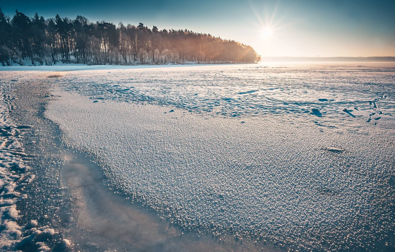Фото обои зима, свет, утро, Lietuva, Frozen Kaunas Sea