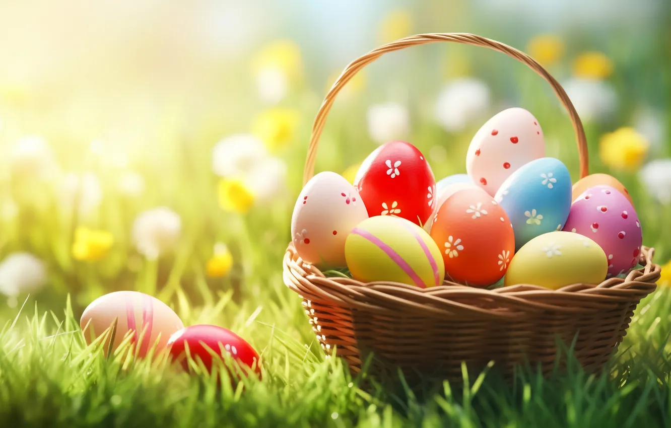 Фото обои цветы, яйца, весна, colorful, Пасха, happy, flowers, spring