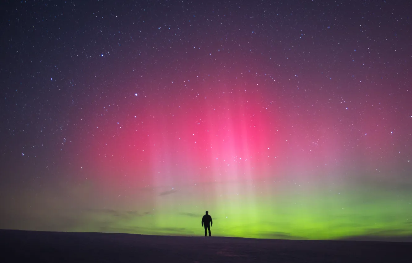 Фото обои stars, man, northern lights, aurora borealis