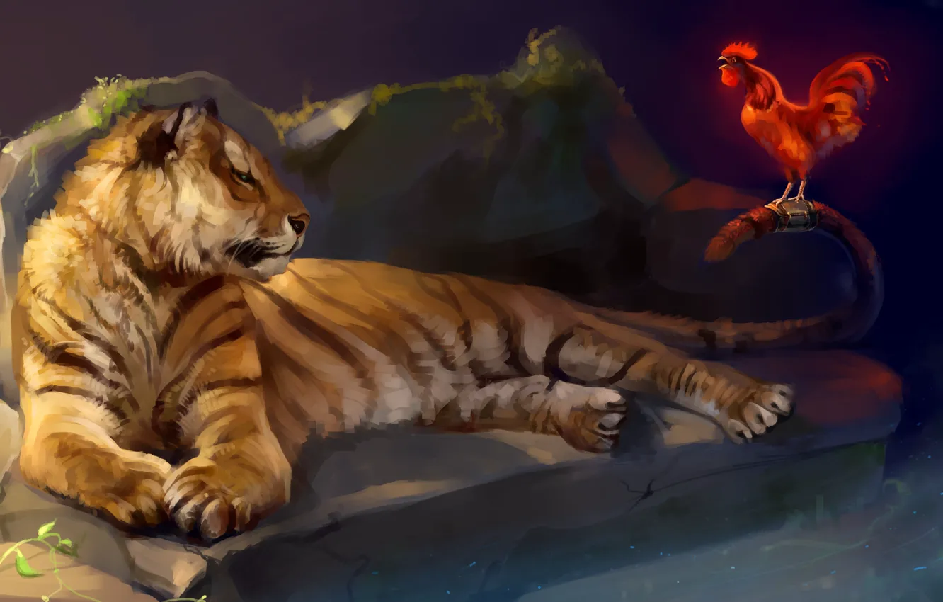 Фото обои тигр, петух, by SalamanDra-S