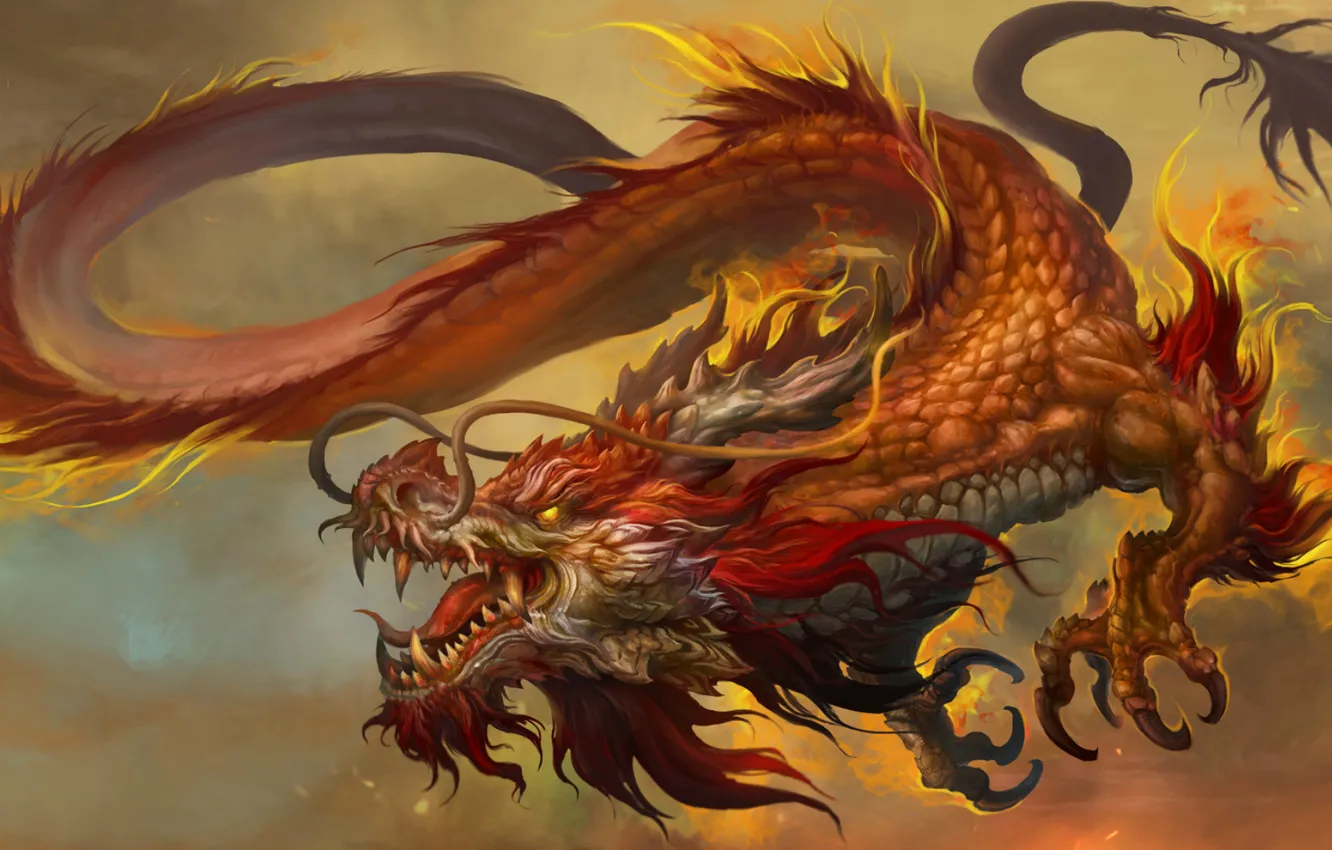 Фото обои полет, фантастика, дракон, арт, пасть, хвост