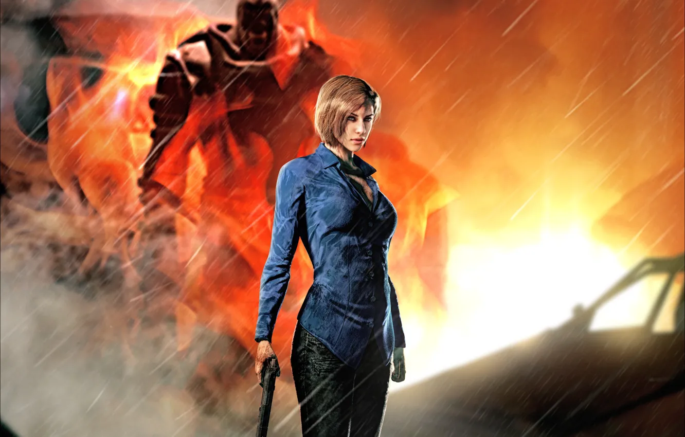 Фото обои рендеринг, огонь, capcom, jill valentine, nemesis, Resident Evil 3