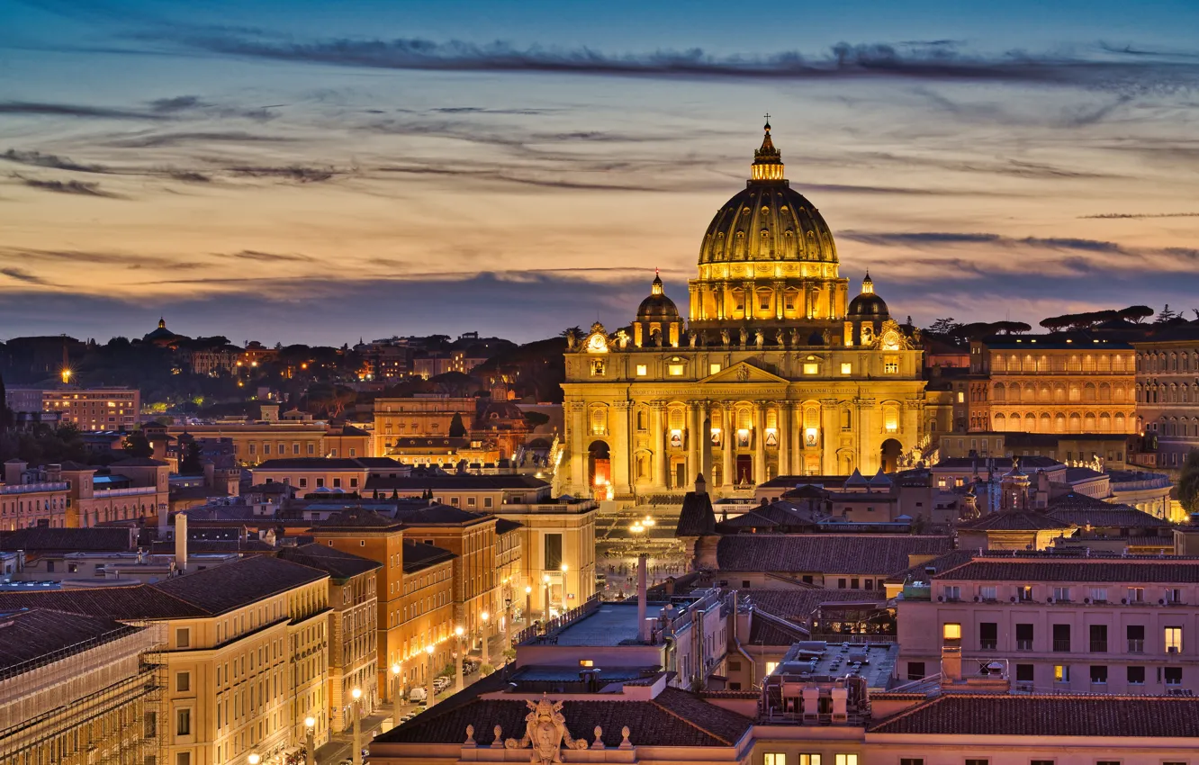 Фото обои здания, дома, Рим, Италия, церковь, собор, ночной город, Italy