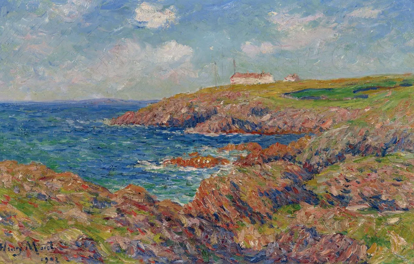 Фото обои пейзаж, картина, Анри Море, Henry Moret, The Semaphore. Cote de Bretagne