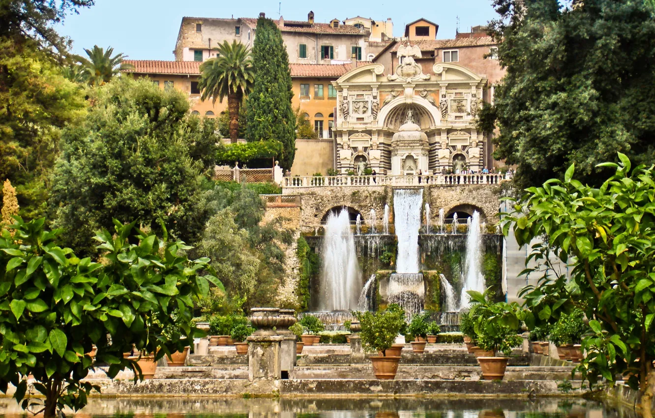 Фото обои деревья, вилла, Италия, фонтаны, Комо, Тиволи, д’Эсте, villa d'Este